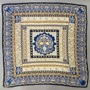 FENDI Blue Beige Abstract Floral Silk Square Scarf